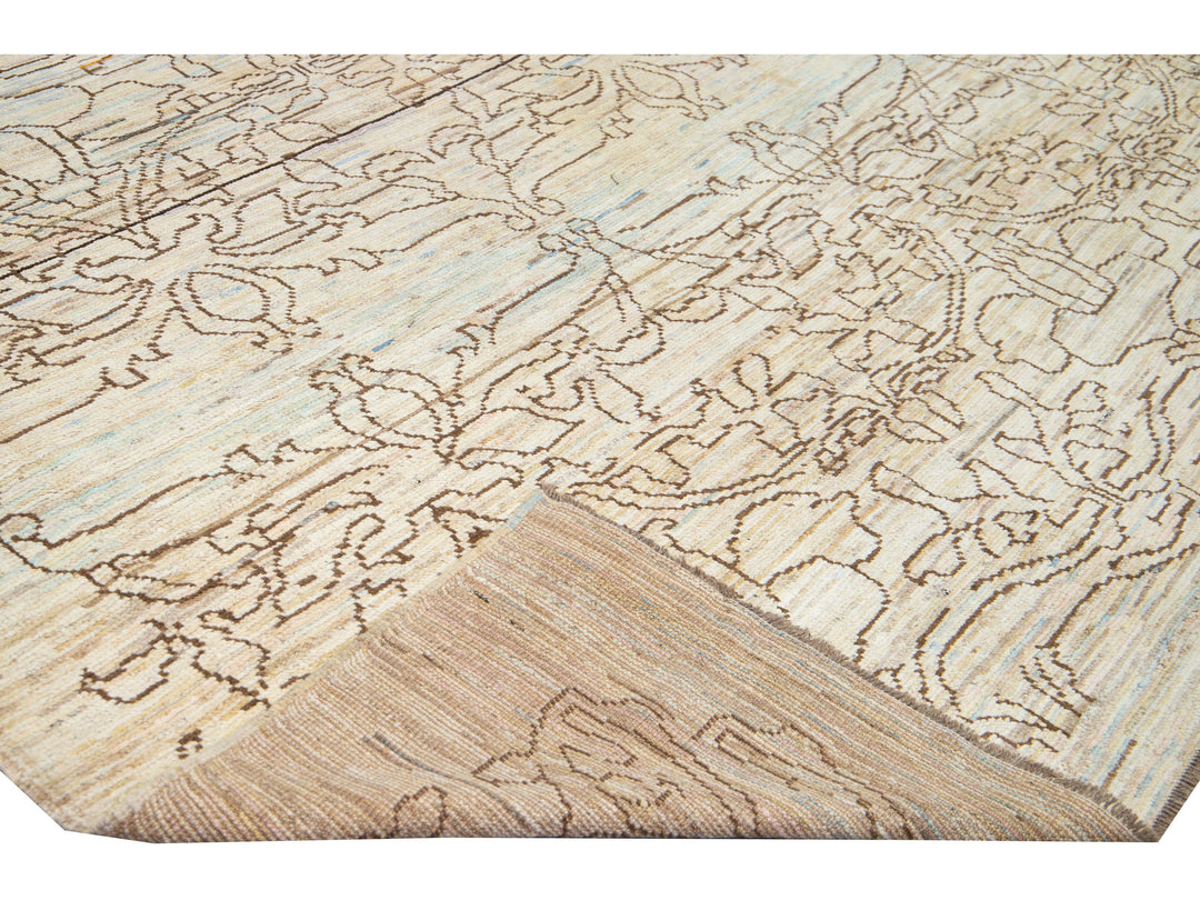 Modern Oushak Handmade Tribal Beige Wool Rug