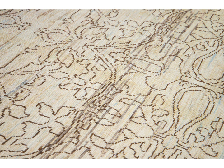 Modern Oushak Handmade Tribal Beige Wool Rug