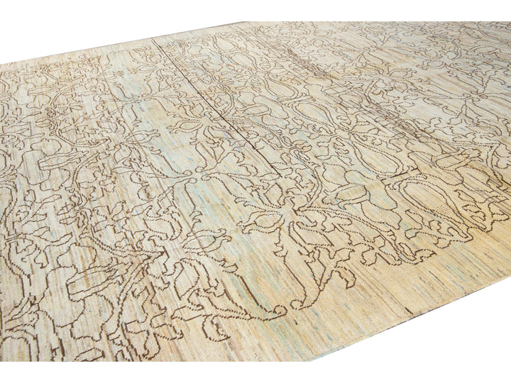 Modern Oushak Handmade Tribal Beige Wool Rug