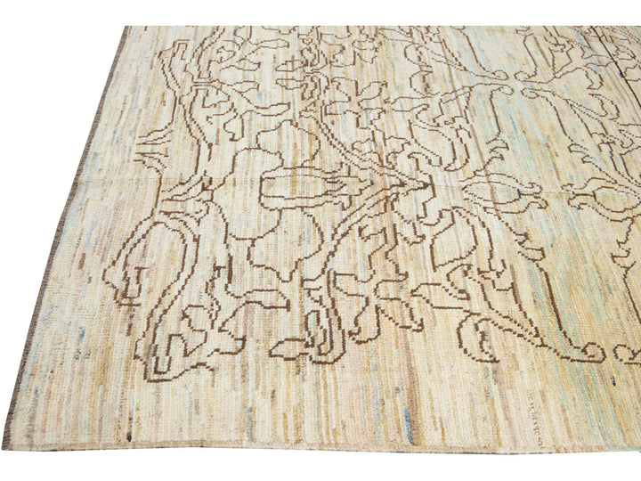 Modern Oushak Handmade Tribal Beige Wool Rug