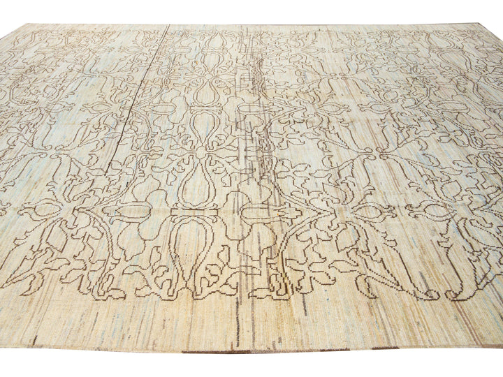 Modern Oushak Handmade Tribal Beige Wool Rug