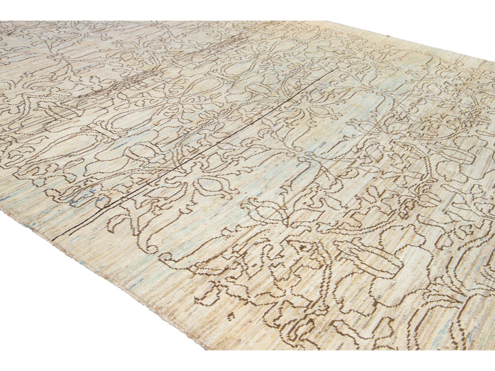 Modern Oushak Handmade Tribal Beige Wool Rug