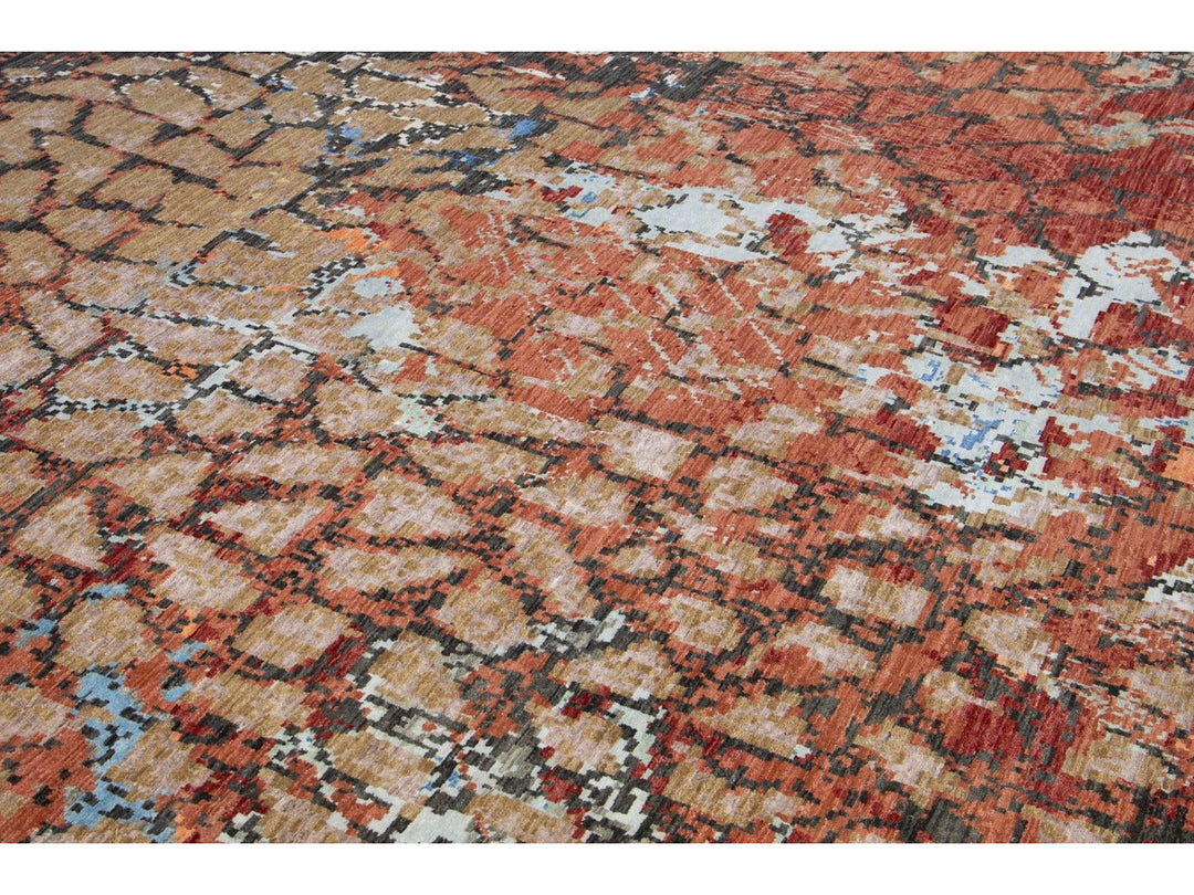 Modern Abstract Wool and Silk Rug 10 X 14