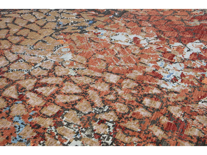 Modern Abstract Wool and Silk Rug 10 X 14