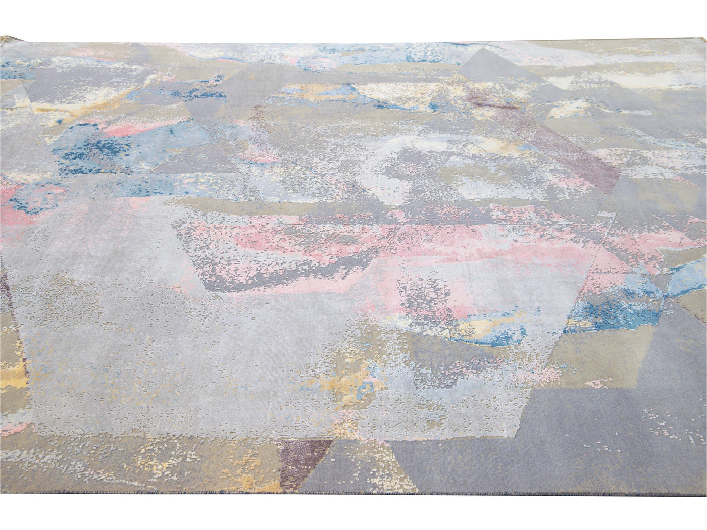 Modern Indian Abstract Handmade Multicolor Wool and Silk Rug
