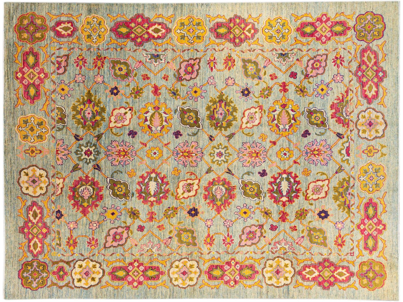 Modern Oushak Handmade Tribal Floral Multicolor Oversize Wool Rug