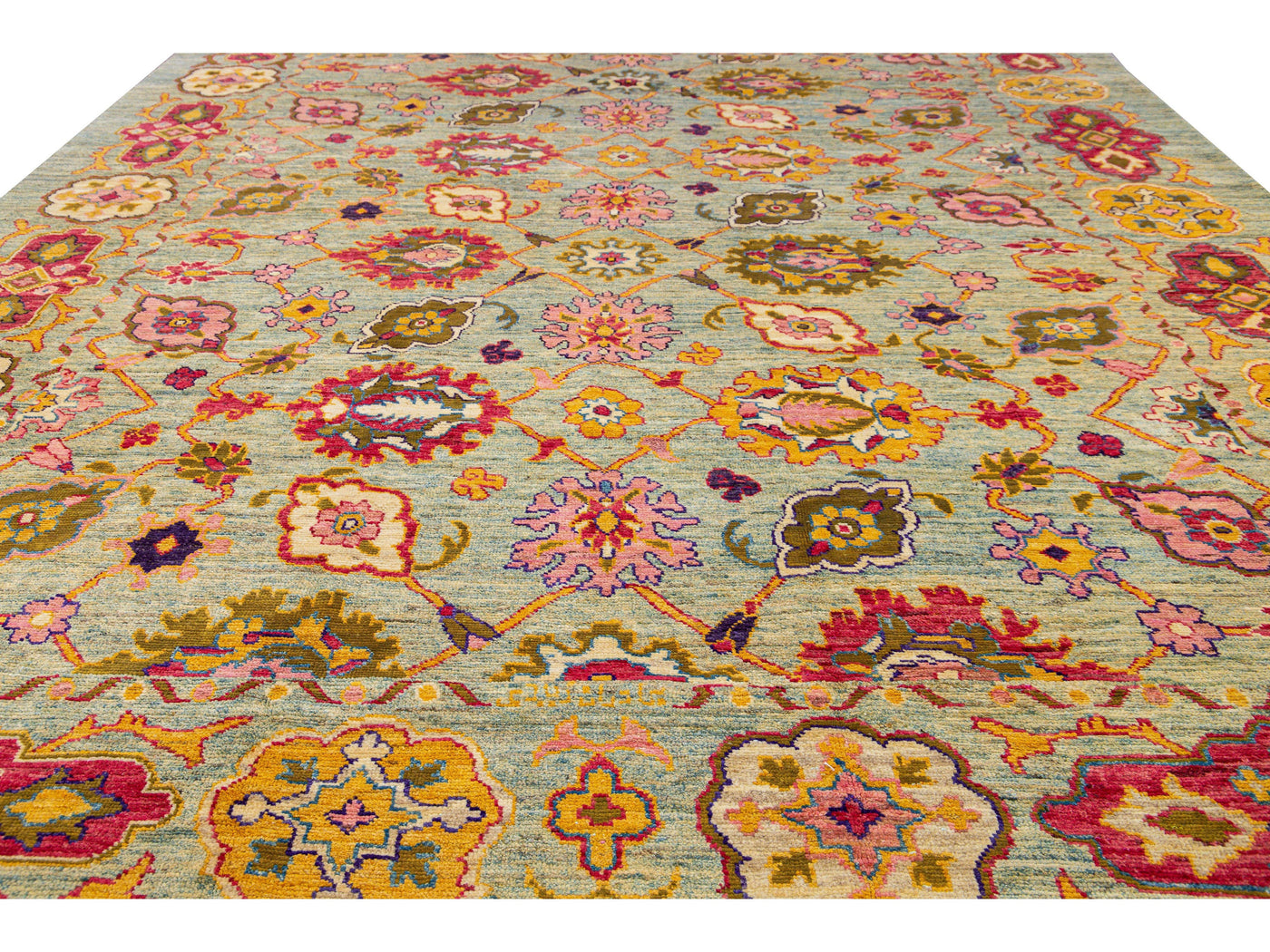 Modern Oushak Handmade Tribal Floral Multicolor Oversize Wool Rug