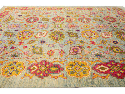 Modern Oushak Handmade Tribal Floral Multicolor Oversize Wool Rug