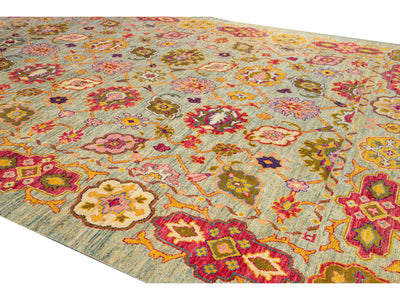 Modern Oushak Handmade Tribal Floral Multicolor Oversize Wool Rug