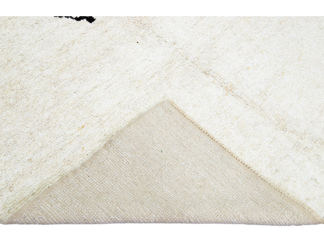 Ivory Modern Moroccan Handmade Minimalism Center Design Wool Rug