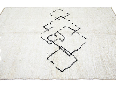 Ivory Modern Moroccan Handmade Minimalism Center Design Wool Rug