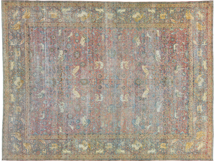 Antique Tabriz Wool Rug 13 X 17