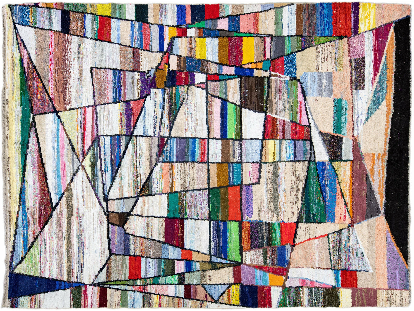 Vintage Tulu Handmade Multicolor Geometric Abstract Wool Rug