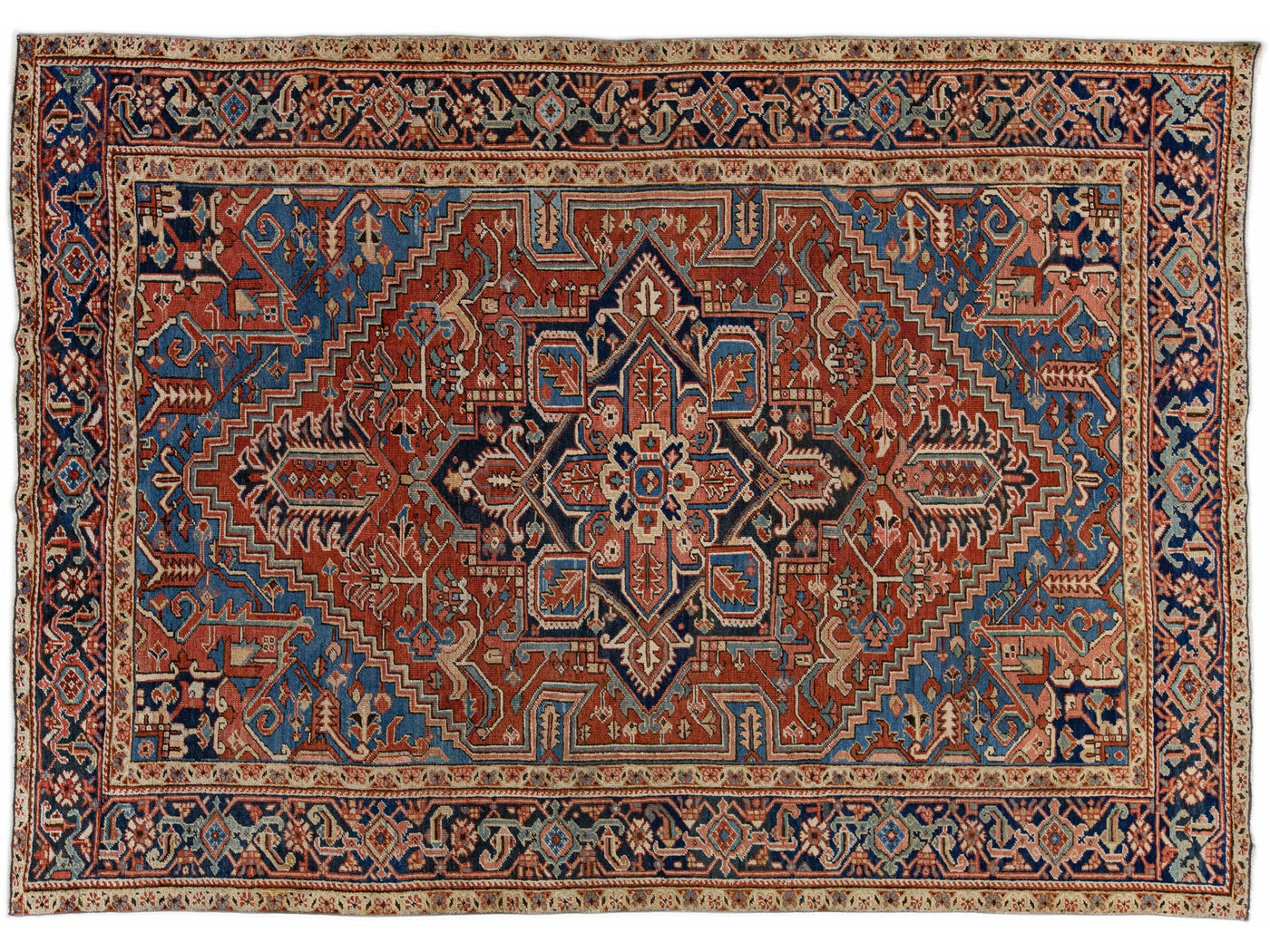 Rust Antique Persian Heriz Handmade Wool Rug with Medallion Design