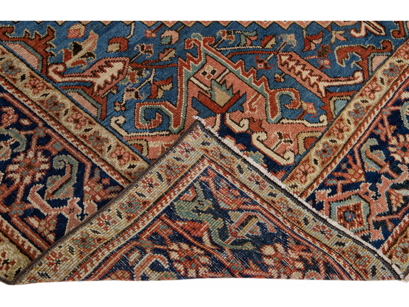 Rust Antique Persian Heriz Handmade Wool Rug with Medallion Design
