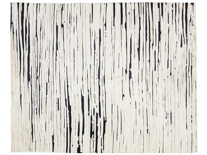 Modern Moroccan Style Ivory & Black Handmade Oversize Wool Rug by Apadana