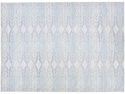 Modern Swedish Style Handmade Geometric Designed Blue Wool Rug