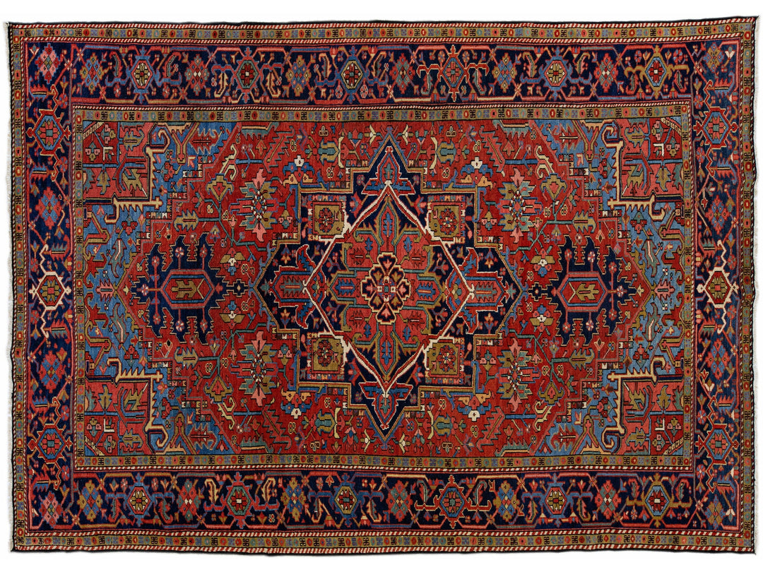 Red Antique Persian Heriz Handmade Wool Rug With Medallion Design