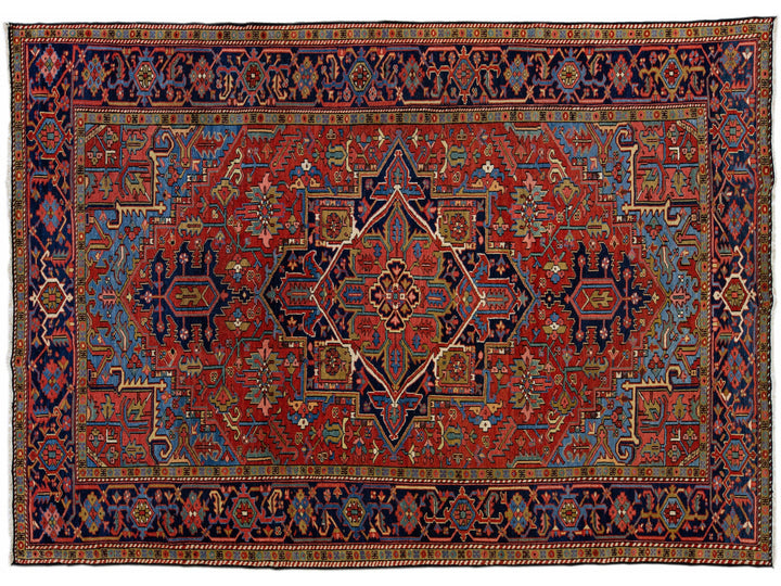 Red Antique Persian Heriz Handmade Wool Rug With Medallion Design