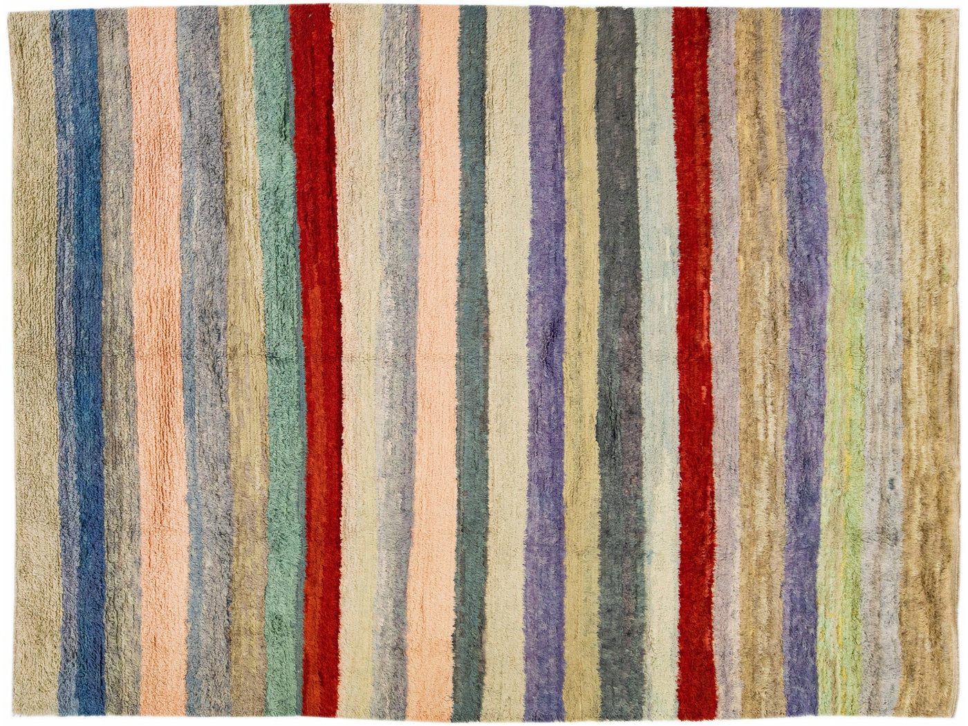Multicolor Modern Tulu Handmade Turkish Wool Rug with Striped Design