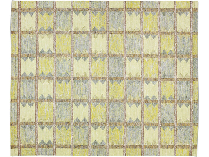 Modern Scandinavian Yellow and Gray Handmade Geometric Room SizeWool Rug