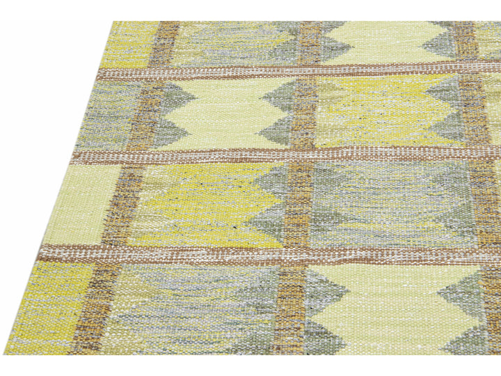 Modern Scandinavian Yellow and Gray Handmade Geometric Room SizeWool Rug
