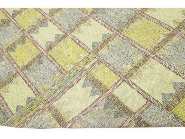Modern Scandinavian Yellow and Gray Handmade Geometric Room SizeWool Rug