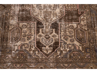 Vintage Persian Distressed Handmade Geometric Wool Rug