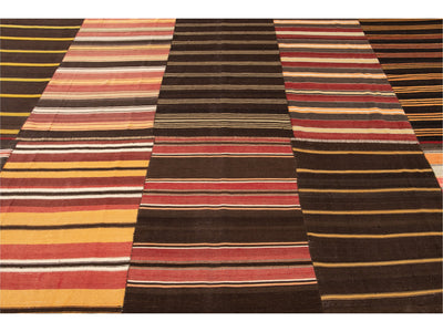 Mid-Century Striped Flatweave Wool Rug 12 X 15