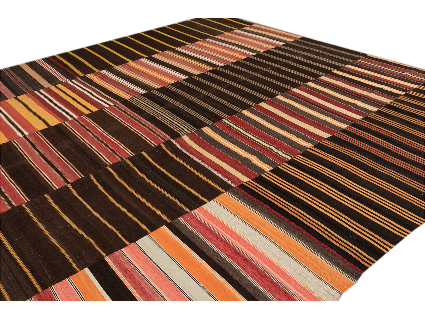 Mid-Century Striped Flatweave Wool Rug 12 X 15