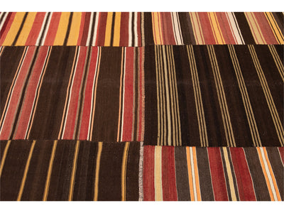 Mid-Century Striped Flatweave Wool Rug 12 X 15