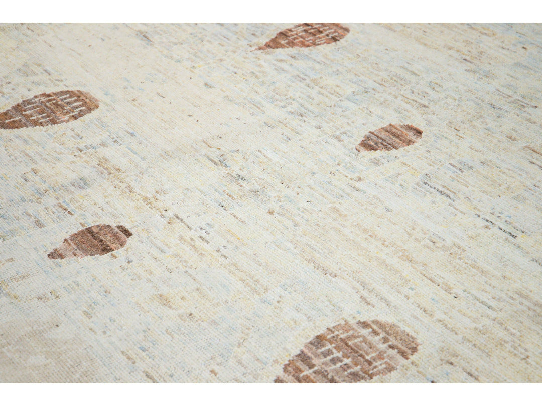 Modern Oushak Handmade Floral Tribal Beige and Blue Wool Rug