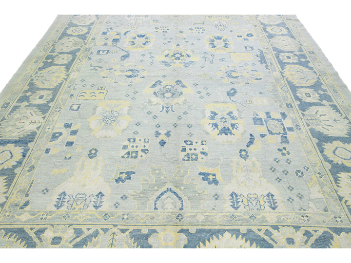 Gray Modern Turkish Oushak Handmade Floral Pattern Wool Rug