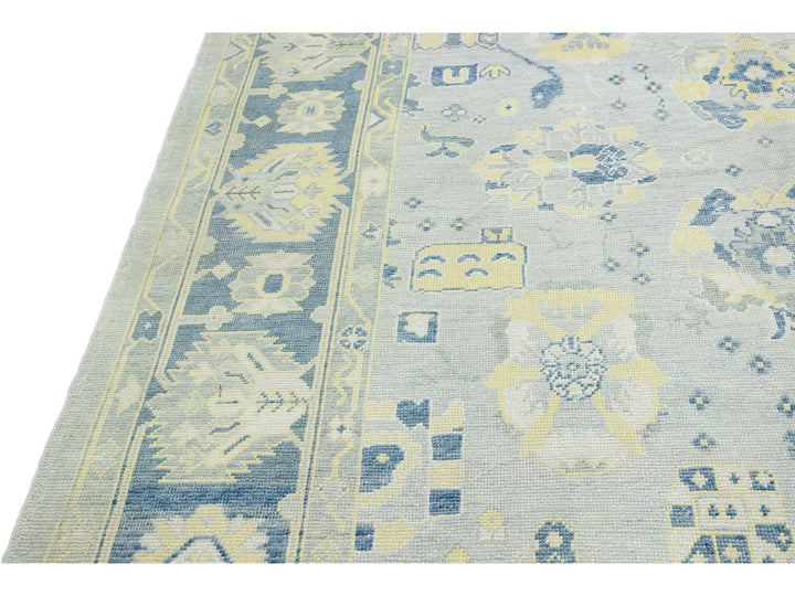 Gray Modern Turkish Oushak Handmade Floral Pattern Wool Rug