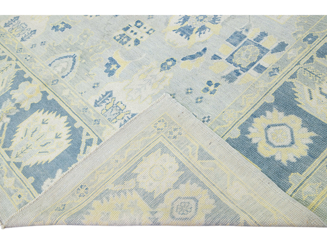 Gray Modern Turkish Oushak Handmade Floral Pattern Wool Rug