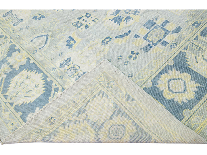 Gray Modern Turkish Oushak Handmade Floral Pattern Wool Rug