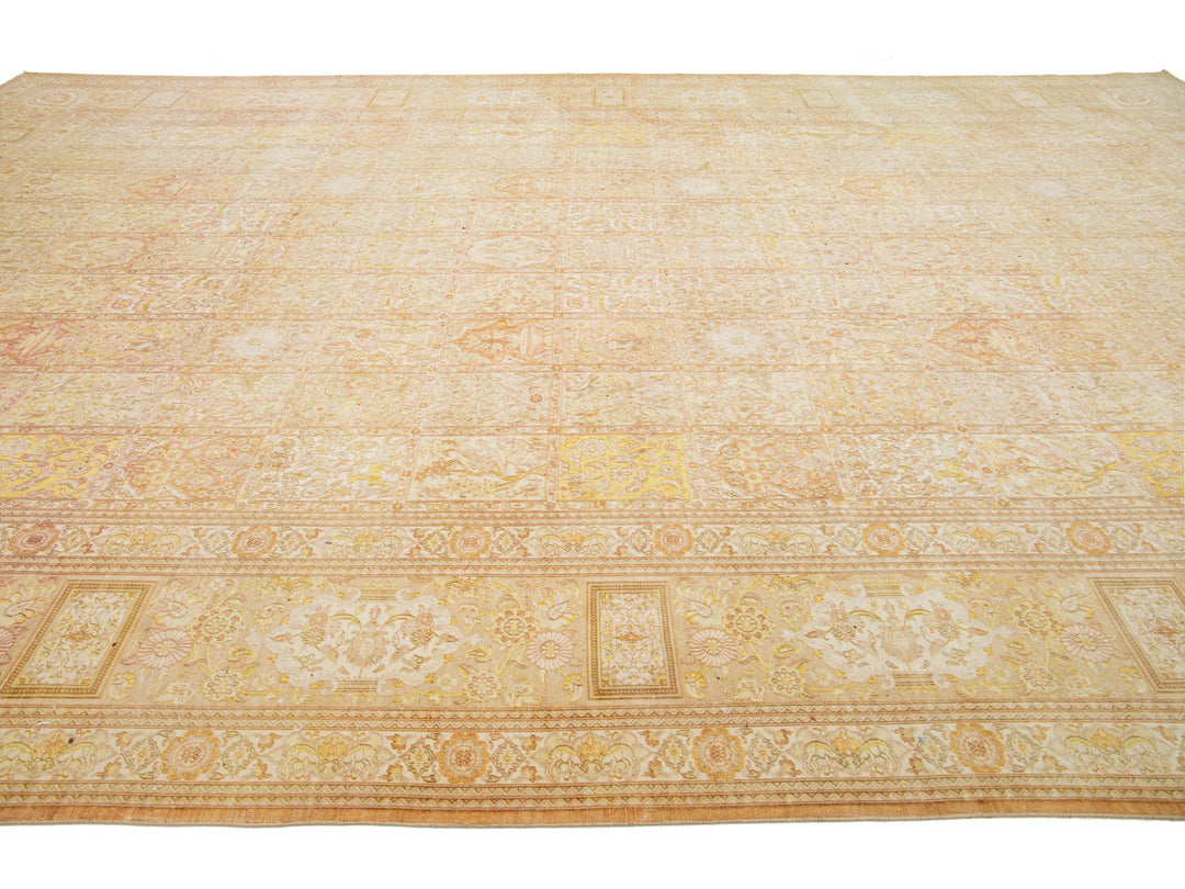 Antique Tabriz Wool Rug 13 X 20