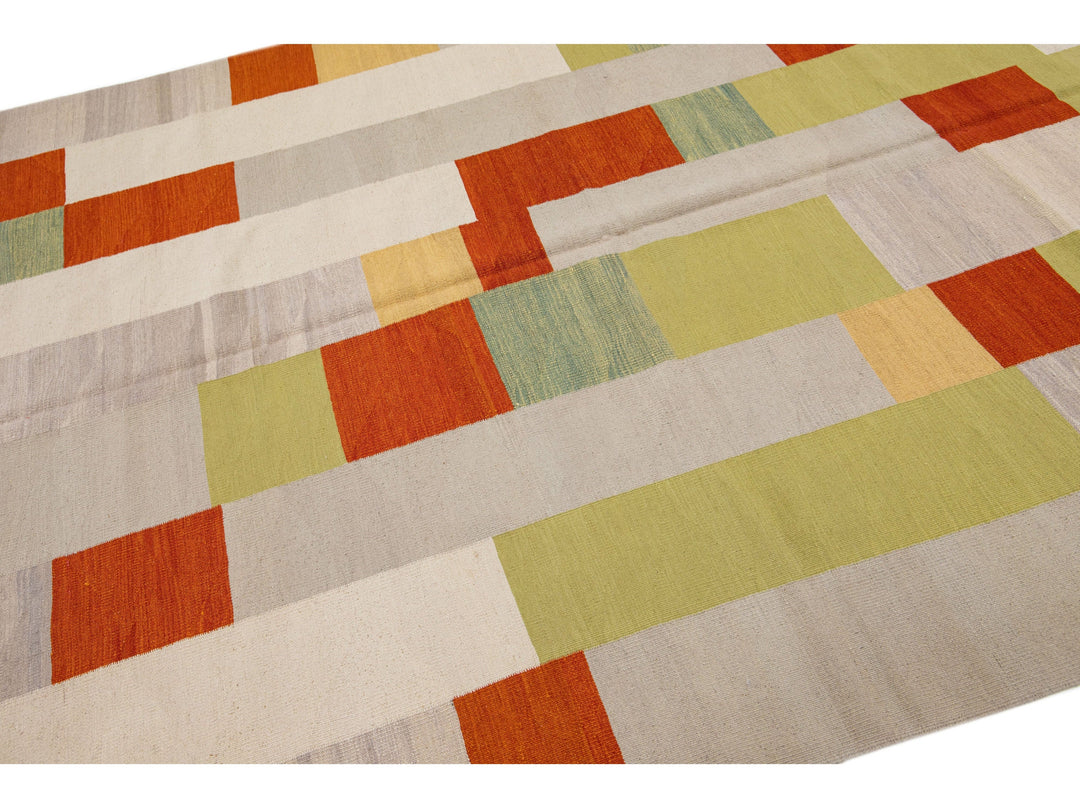 Modern Kilim Flatweave Wool Rug 7 x 9