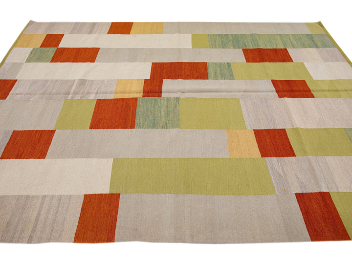 Modern Kilim Flatweave Wool Rug 7 x 9