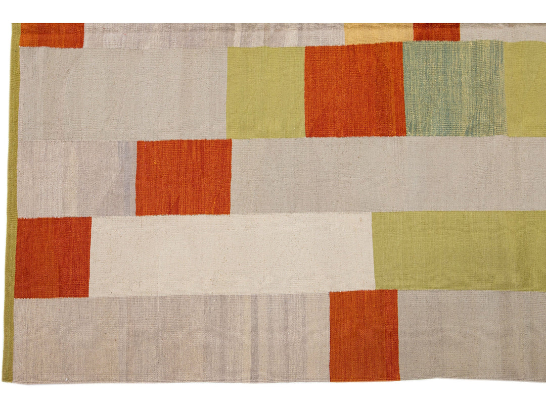 Modern Kilim Flatweave Wool Rug 7 x 9