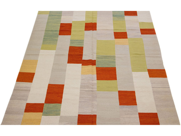 Modern Kilim Flatweave Wool Rug 7 x 9