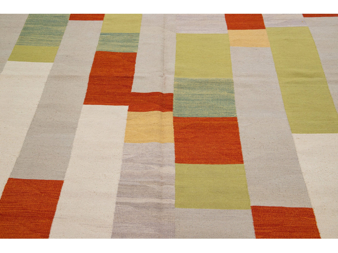 Modern Kilim Flatweave Wool Rug 7 x 9
