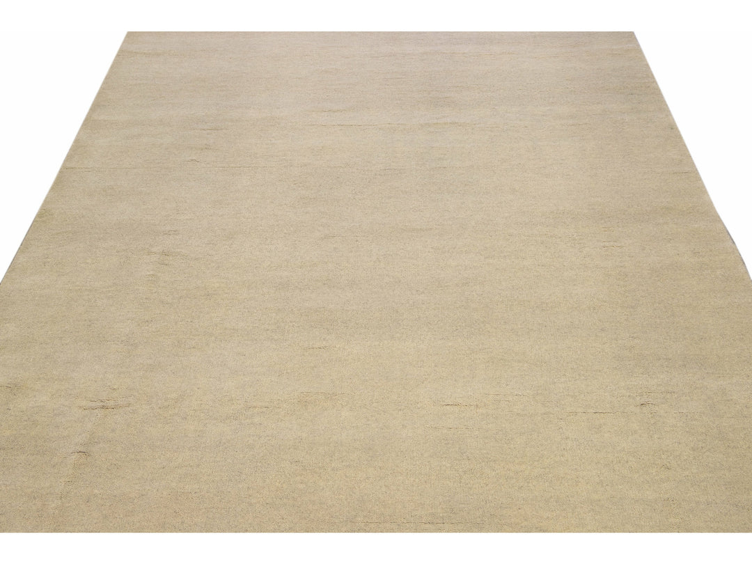 Modern Moroccan Style Handmade Solid Beige Wool Rug