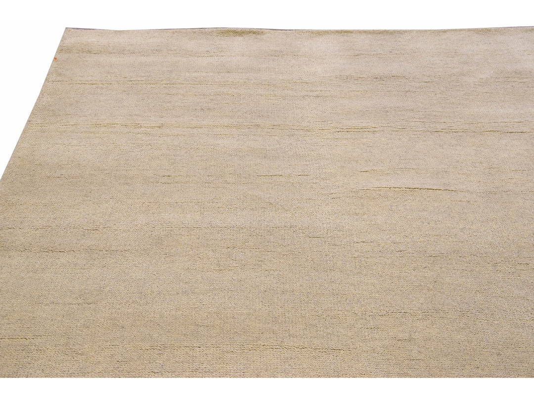 Modern Moroccan Style Handmade Solid Beige Wool Rug