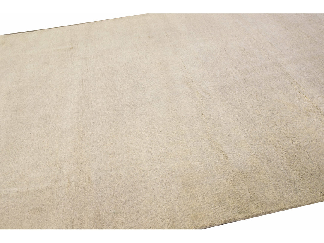 Modern Moroccan Style Handmade Solid Beige Wool Rug