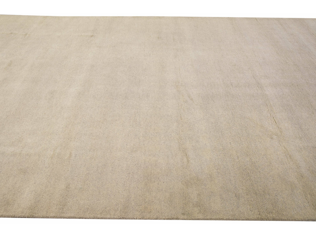 Modern Moroccan Style Handmade Solid Beige Wool Rug