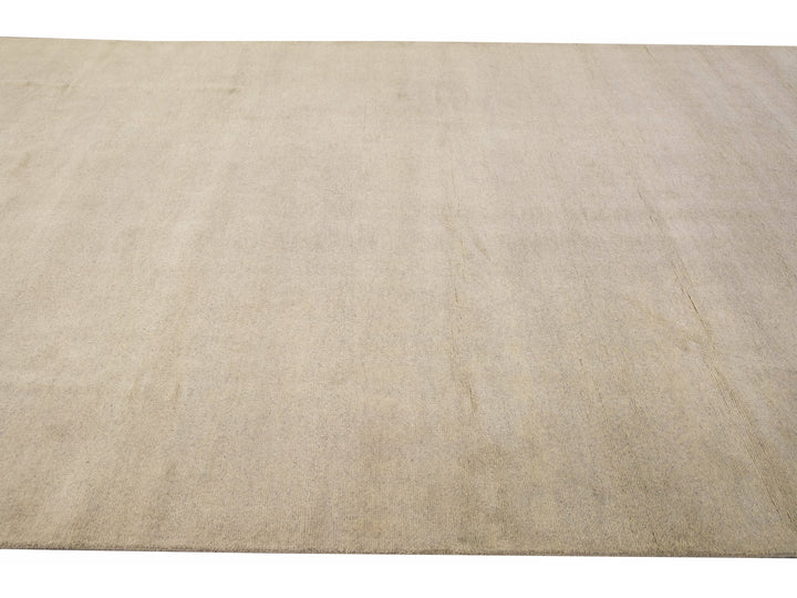 Modern Moroccan Style Handmade Solid Beige Wool Rug