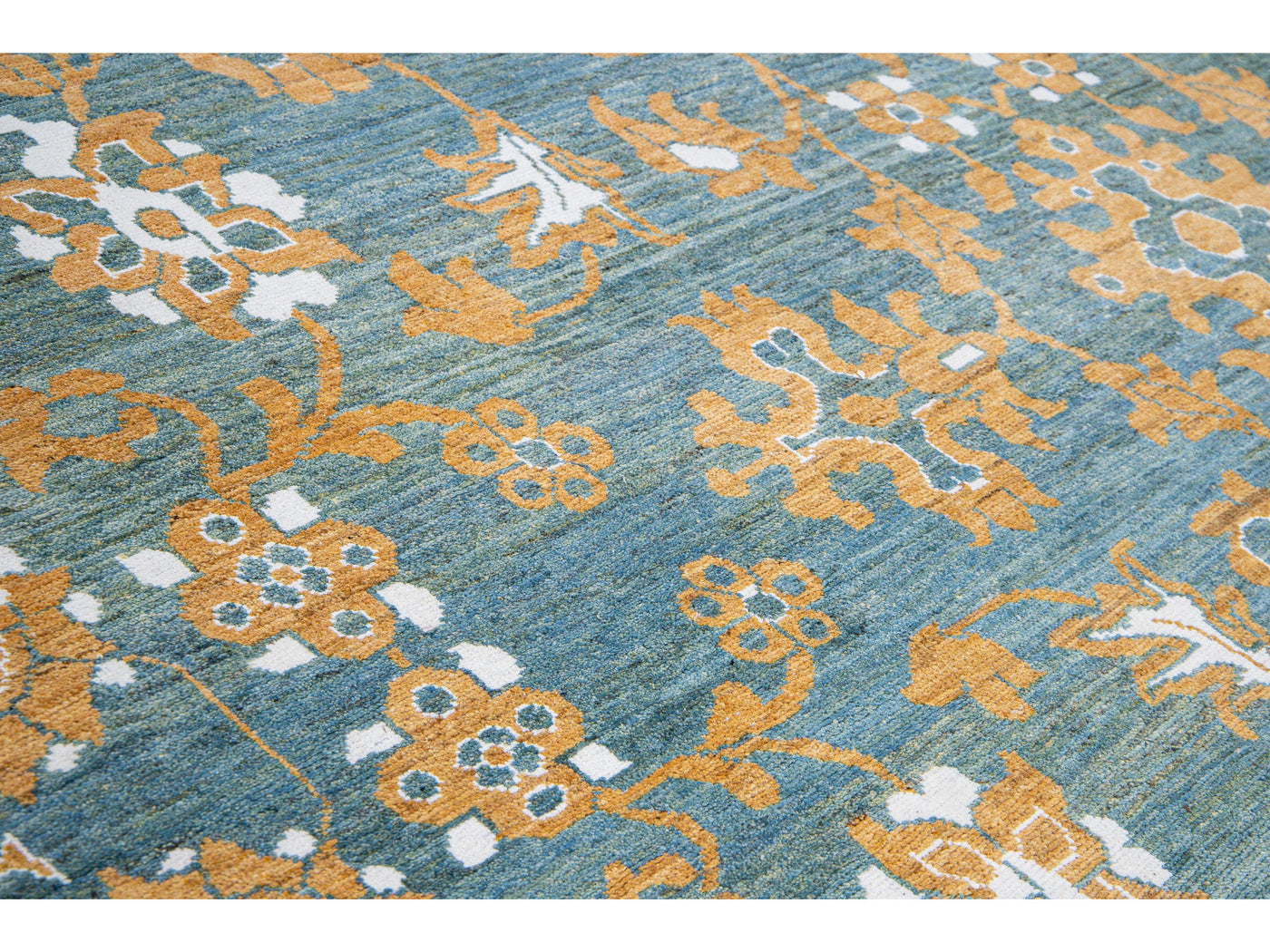 Modern Oushak Blue Handmade Tribal Floral Oversize Wool Rug