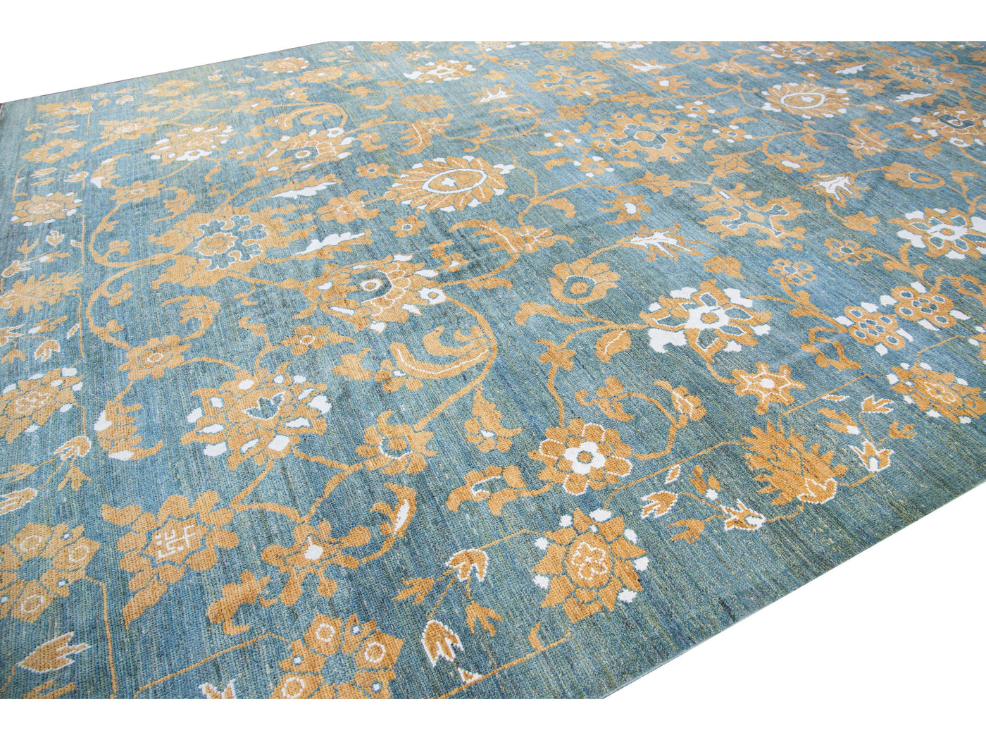 Modern Oushak Blue Handmade Tribal Floral Oversize Wool Rug