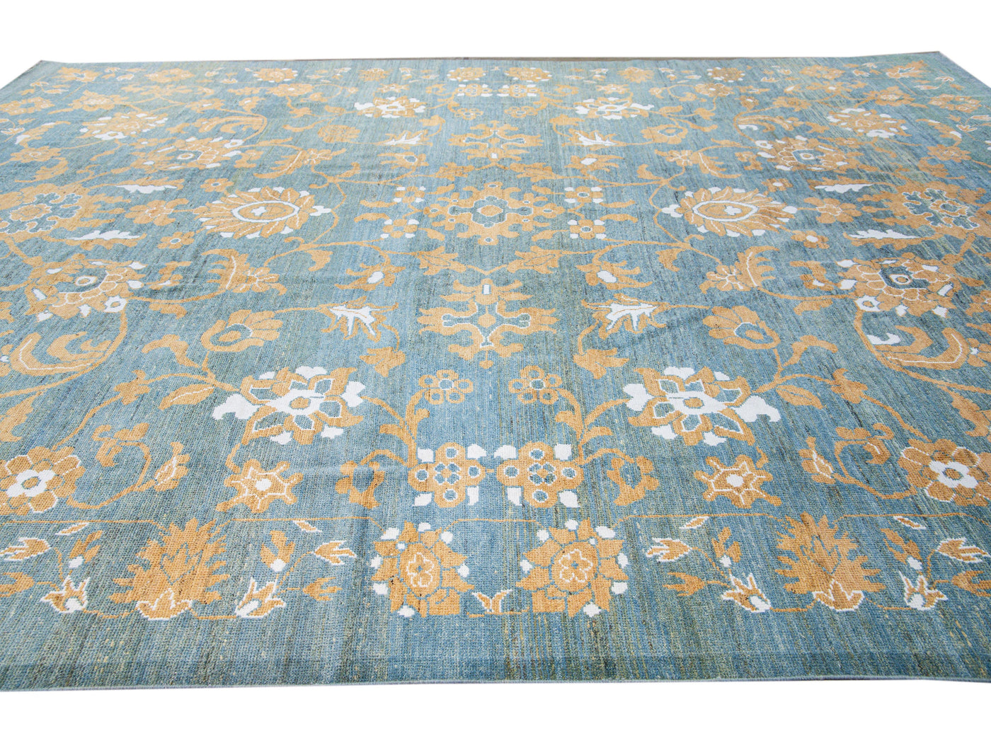 Modern Oushak Blue Handmade Tribal Floral Oversize Wool Rug